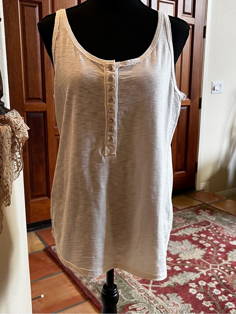 True Grit Button Down Scoop Neck Sleeveless Tank Top White Size L 100% Cotton